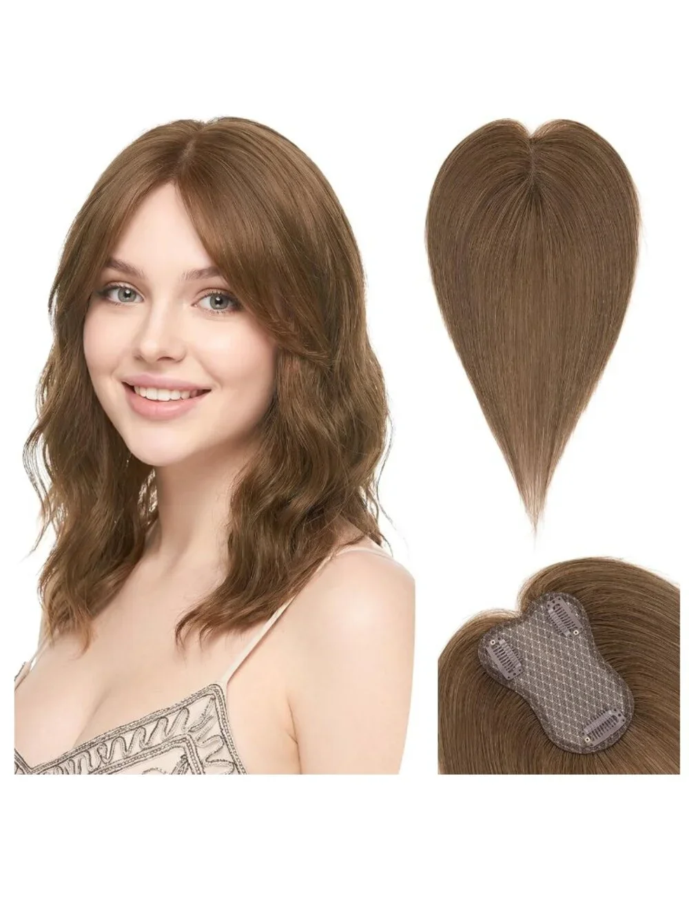 NEW SEGOHair Real Human Hair Side Bangs Lace Base Piece Clip Topper Chocolate